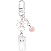 Nalefow Cute Keychain for Women Fuzzy Cat Dog Keychain Aesthetic Y2K Bag Charm Key Chains Accessories for Car Keys Bags
