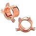 Longbeauty 2Pcs Rose-Gold Cute Kitten Ear Plugs Tunnels Gauges Stretcher Piercings in 3 Colors Gauge 0g