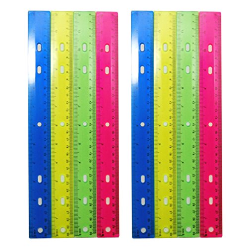 Luxxii (8 Pack) 12 inch Plastic Color Ruler Transparent Straight Ruler Math Rulers