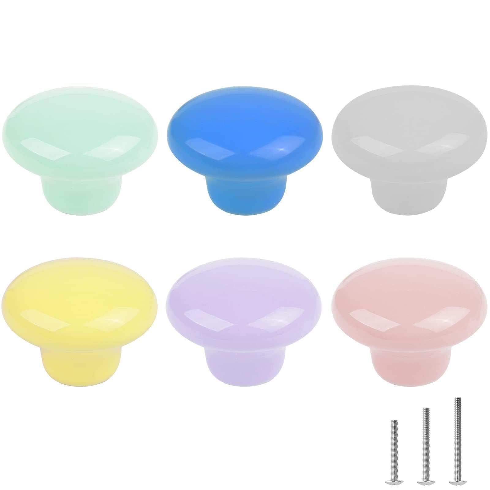 ShipeeKin 6X Colorful Cute Glossy Ceramic Knobs Door Pull Knob Cabinet Round Ceramic Drawer Cupboard Kitchen Dresser Kids Child Pulls Wardrobe Handles 32mm โ image 1