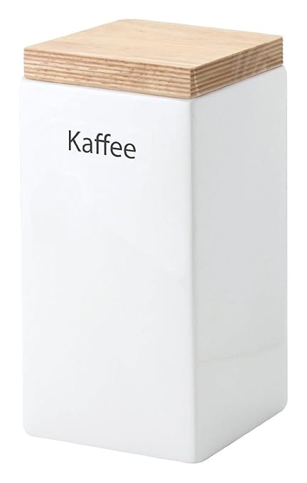 Continenta Kaffee Vorratsdose aus Keramik, quadratisch, mit Holzdeckel, luftdichter Vorratsbehälter, 1,2 Liter, Größe: 10 x 1
