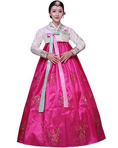 CRB Fashion Womens Korean Traditional Hanbok Top Dress Costume with Headpiece Set Outfit (Small, Dark Pink) CRB Fashion Womens Korean Traditional Hanbok Top Dress Costume with Headpiece Set Outfit (Small, Dark Pink)