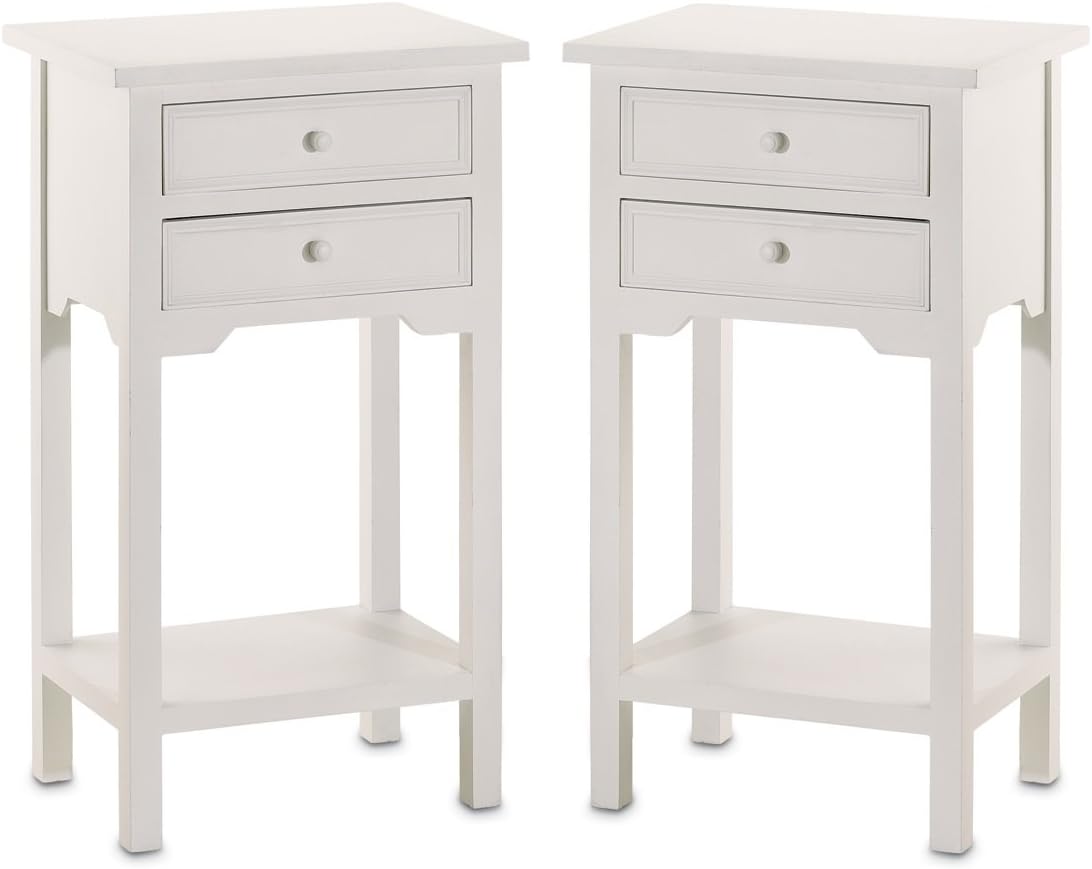 Amazon Com Set Of 2 Wood White End Tables Nightstands With Two Drawers Furniture Decor