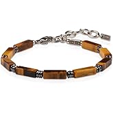 Casvia Handmade Mens Bracelet High end Mens Jewelry Natural Tigers Eye Hematite for Energy Balance Must have Bracelets for Men as Gift for Father and Friends