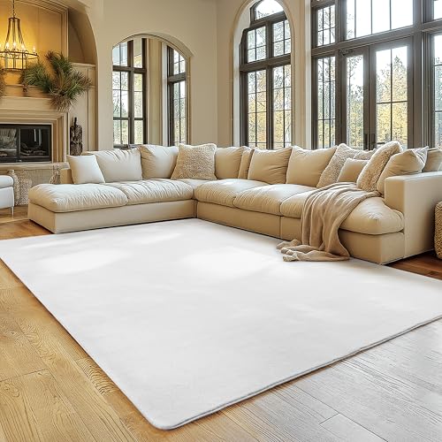 SIMPEX Teppich Weiss 240x340 cm Waschbarer Kurzflor Teppich, rutschfest & weich, modernes einfarbiges Design für Wohnzimmer, Schlafzimmer, Küche & Kin