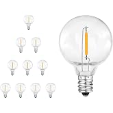 CHYSUPER 10PK G40 LED Replacement Bulbs, 0.6W 2700K Warm White, E12 Base | IP65 Waterproof, Shatterproof Plastic Globe, Clear Dimmable, for Outdoor String Lights, Patio, Bistro, Wedding, Christmas