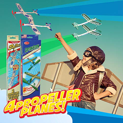Balsa Wood Airplane Glider and Parachute Man Rubber Band Powered Sky