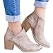 FISACE Women's Round Closed Toe Western Inside Zipper Stacked Low Heel Ankle Booties