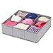 mDesign Soft Fabric 9 Section Dresser Drawer and Closet Storage Organizer for Child/Kids Room, Nursery, Playroom - Divided Large Organizer Bin - Herringbone Print with Solid Trim - Gray