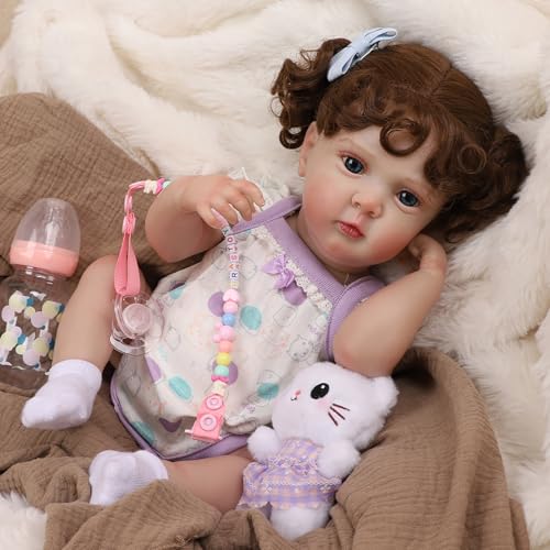 Bebê Reborn Boneca Menina Corpo de Silicone 48cm Olhos Azuis Pode Dar Banho Criança Presente