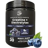 FireHaus Supplements Creatine + Electrolytes, 5g Creatine Monohydrate with Potassium, Magnesium, and Sodium for Strength, Hydration, and Recovery Support, Berry Burst Flavor, 30 Servings