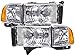 HEADLIGHTSDEPOT Chrome Housing Halogen Headlights Compatible With Dodge Ram Sport 1500 2500 3500 Includes Left Driver And Right Passenger Side Headlamps