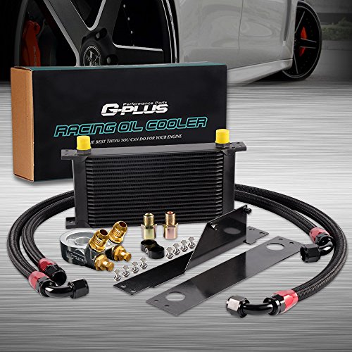 19 Row AN10-10AN Aluminum Transmission Engine Oil Cooler Thermostat Kit Compatible For Subaru Impreza WRX STi 2001 2002 2003 2004 2005