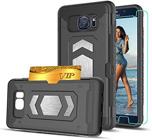 Athchu Galaxy Note 5 Phone Case,Note 5 Case With HD Phone Screen Protector, [Card Slots Wallet Holder] Magnetic Car Mount Armor Dual Layer Shockproof Cases Cover For for Samsung Galaxy Note 5-HYBlack