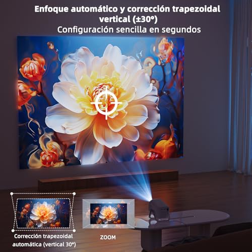 Bettdow Compatible Netflix Licencia Mini Proyector con WiFi y Bluetooth 5.2,Android 13 Proyector Portátil 1080P con Soporte 4K,Auto Keystone,Control Vocal,Netflix/Youtube/Prime Video/D+ Integrado