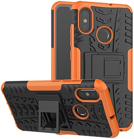 Xiaomi Mi8 Lite Case PC + TPU 2-in-1 Dual Layer Shockproof Cover Heavy Duty Rugged Tough Armor with Tempered Glass Screen Protector [Kickstand] for Xiaomi Mi8 Lite-Orange