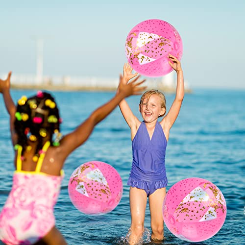 POPLAY Inflatable Beach Balls 16 Inch, 3PCS Glitter Beach Balls Pool Toys with Confetti Sparkling Balls for Kids Toddlers Adults Summer Pool Party