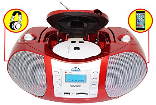 Boytone-BT-6R-CD-Boombox-Red-Metallic-color-Edition-Portable-Music-System-with-CD-Player-USBSDMMC-Slot-Digital-FM-Radio-with-Auxiliary-in-Headphone-Jack-ACDC-110220