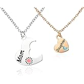 Matching Heart Mom Daughter Necklaces for 2 Sun and Moon Necklace for Women Mom Mommy Mothers Day Gifts from Daughter Birthday Gift from Mama Mother Daughter Matching Love Necklaces, Silver and Gold