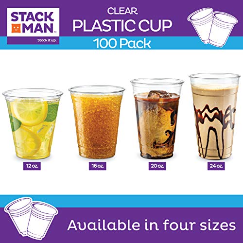 Stack Man [100 Pack 12 oz.] Clear Disposable Plastic Cups PET Crystal