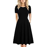Women's Elegant Knee Length Dresses Vintage Summer Office Casual Floral Print Work Party A-Line Swing Dress with Pockets 162