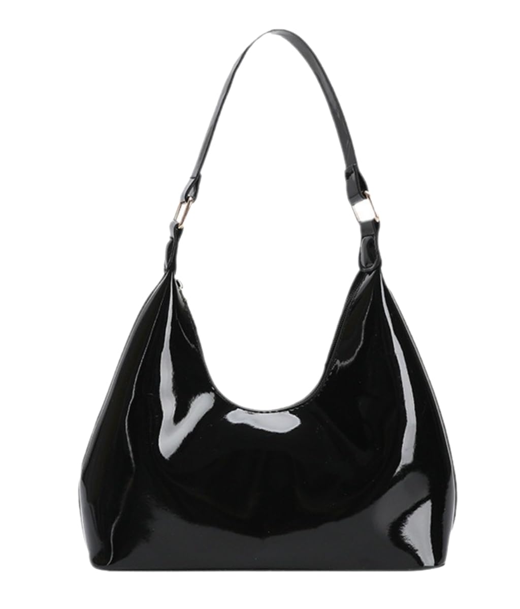 Photo 1 of Patent Leather Hobo Bag Crescent Shoulder Bag Small Going Out Tote Bag Satchel Purse (Black)