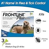 Frontline Plus for Dogs Medium Dog (23-44 pounds) Flea and Tick Treatment, 3 Doses