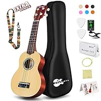 Soprano Ukulele Beginner Pack-21 Inch w/Rainbow String Gig Bag Fast Learn Songbook Digital Tuner All in One Kit