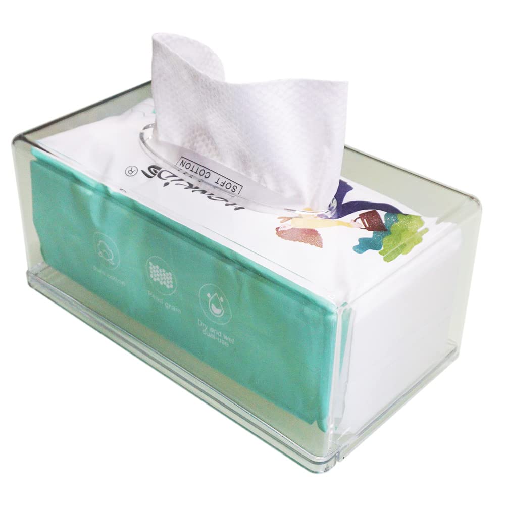 Photo 1 of Rectangular Clear Acrylic Tissue Box, Big Box Covers Square, Bathroom Facial Napkin Box Holders, Table Clear Dryer Sheet Dispenser for Bathroom, Kitchen and Cars