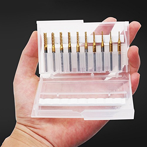 Fan-Ling 10x 1/8'' 0.8-3.175mm PCB Drill Bit Set Engraving Cutter Rotary CNC End Mill New,Titanium plating Material,WIth Box (Gold) - Thumbnail 2