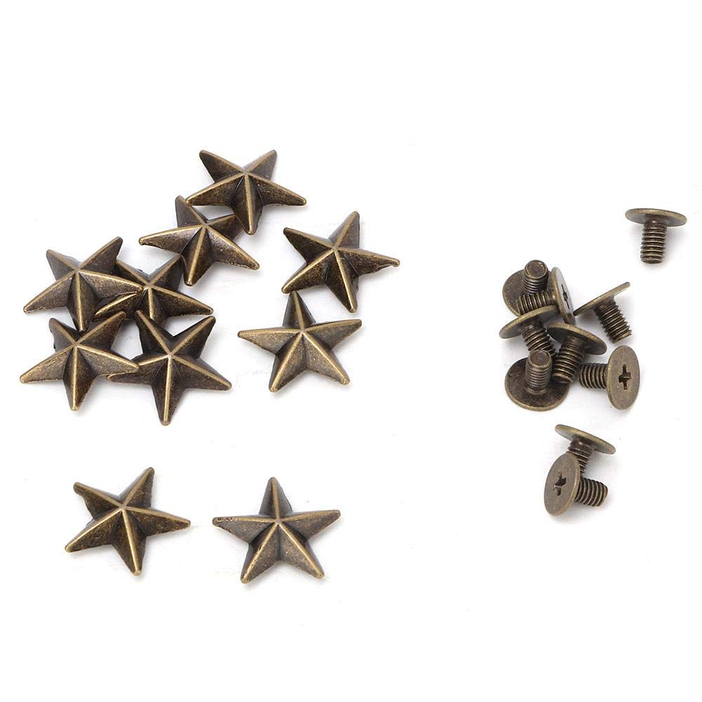 10 Set Star Studs Metal Punk Spikes Spots for Leathercraft Bags Shoes DIY Decoration 14mm[14mm Convex Bronze]