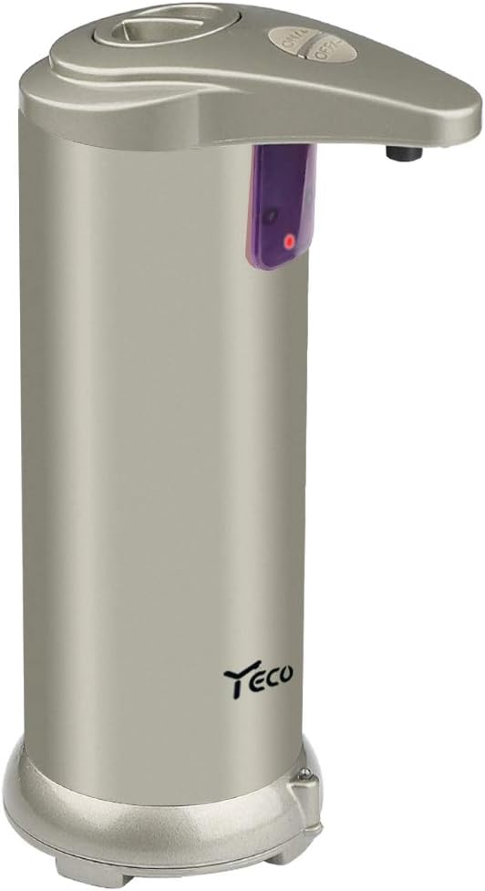 Automatic Soap Dispenser, YECO 300ML Auto Liquid Soap Dispenser Stainless Steel Countertop Touchless Hand Free Soap Dispensers with Waterproof Base for Bathroom, Kitchen, School, Hotel and Hospital