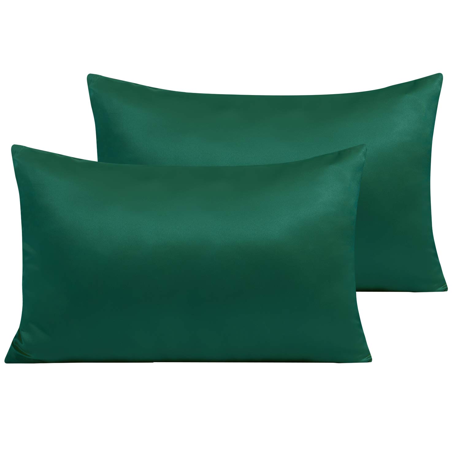 NTBAY 2 Pack Zippered Satin Pillow Cases for Hair and Skin, Luxury Standard Hidden Zipper Pillowcases Set of 2, 50x75 cm, Dark Green