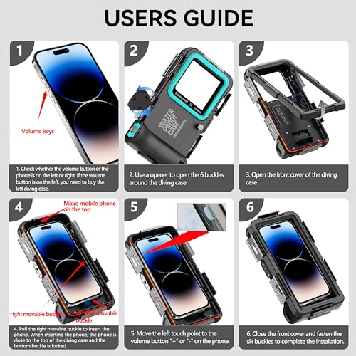 Ezanmull Underwater Diving Case for iPhone 16/15/14/13/12/11 Pro Max/XR/XS/X & More, Professional Protection [15m/50ft], Waterproof Case for Snorkelling, Surfing, Photos & Videos (Black/Teal)