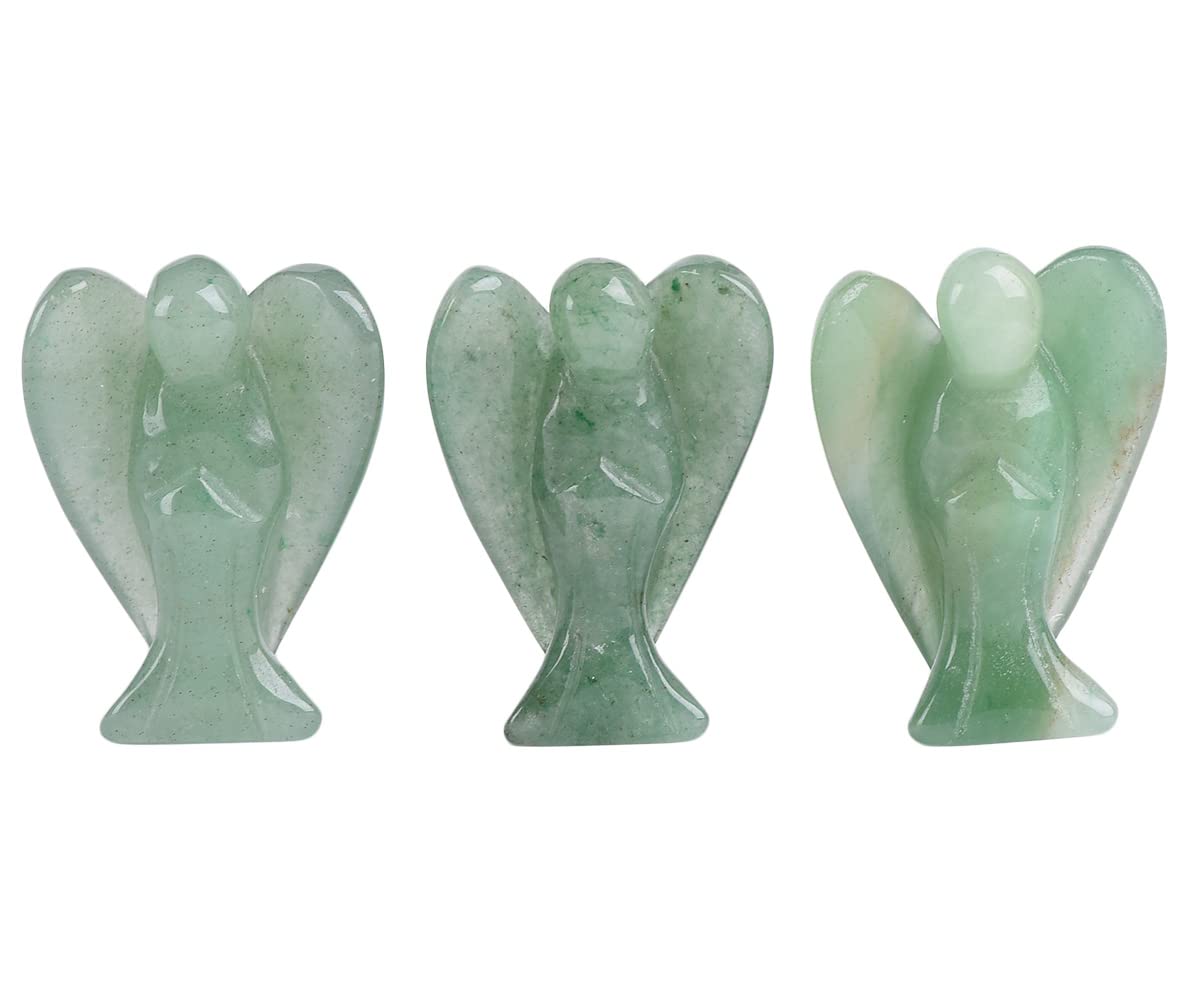 JIC Gem Green Aventurine Healing Crystal Gemstone Chakra Pocket Guardian Angel Figurines 1.5 inch 6pc