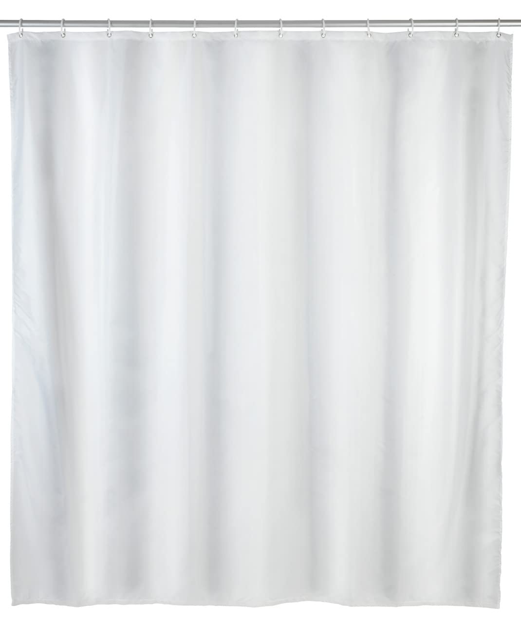 WENKO Anti-Mould Shower Curtain Plain White - Anti-Bacterial Textile Washable Water Resistant Mildew Resistant with 12 Shower Curtain Rings Polyester 120 x 200 cm White