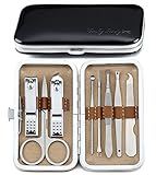 Keiby Citom Professional Stainless Steel Nail Clipper Mini Nail Tools Manicure Set of 8pcs - Grooming Kit with Beautiful Case (Black)