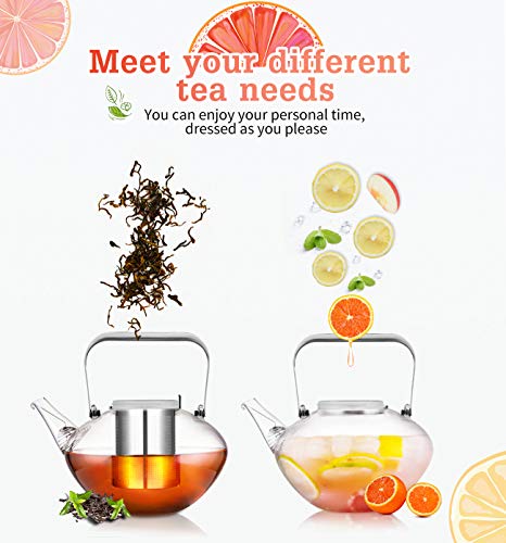 SULIVES Glass Teapot with Stainless Steel Infuser & Lid, Borosilicate Glass Flower Tea Kettle Stovetop Safe, Blooming & Loose Leaf Teapots, 34 oz / 1000 ml