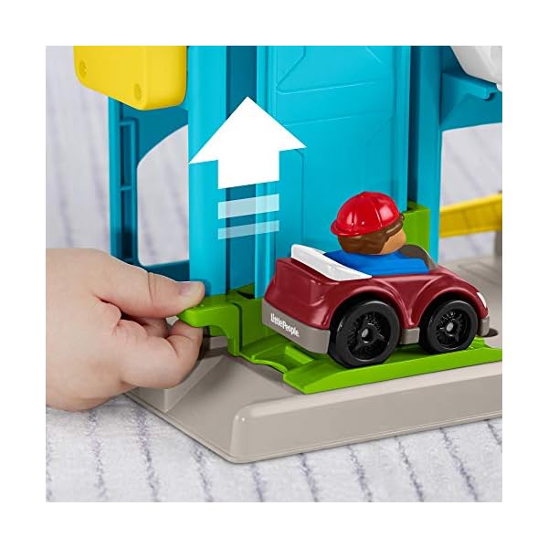 Fisher-Price-FHG50-Little-People-Helpful-Neighbors-Garage Fisher-Price Little People Toddler Playset with Spiral Race Track, Elevator and 2 Wheelies Toy Cars, Helpful Neighbor’s…