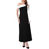 WOMLAYOUT Women's Evening Dress One Shoulder Bow Wedding Guest Bridesmaid Cocktail Prom A-Line Maxi Dresses