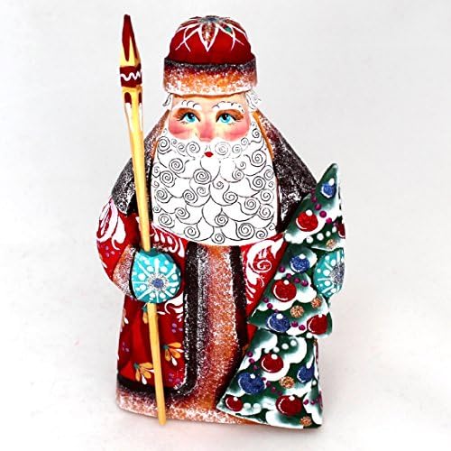 Russian Santa Figurine Wooden Carved and Painted Christmas Gift 6.5"