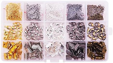 5 Color Combination Ribbon Clamp Crimps Lobster Clasp Open Jump Rings - Approx 1175 Pcs Mixed Metal Jewelry Making Kits DIY Handmade Materials Accessories