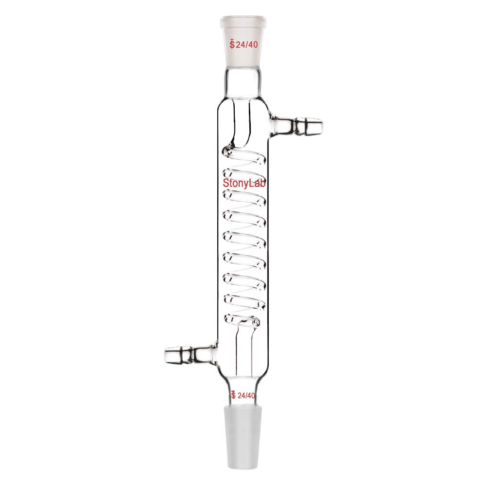 StonyLab Borosilicate Glass Graham Condenser with 24/40 Joint 200mm Jacket Length Lab Glass Condenser