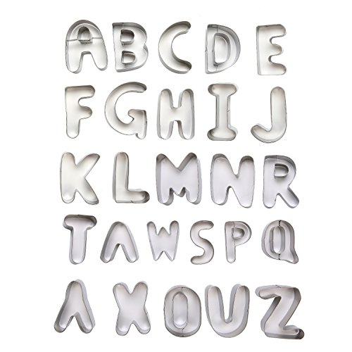 FUBARBAR Large Alphabet Letter Cookie Cutters Set Biscuit Snowman Pumpkin Moon Ghosts Variety Of Graphics Cookie Cutter Shape Mold Set Jelly Fondant Sugar Stamp Impress Embosser (Large Letter A-Z)