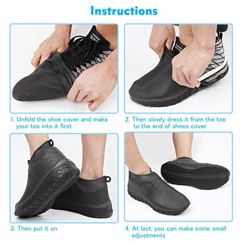 AOGUERBE Waterproof Silicone Boot and Shoe Covers, Reusable Rubber Shoe Protectors Men/Women Covers for Shoes Rain Silicone Protector for Outdoor/Indoor/Walking Non Slip Stretchable (Large, Black)
