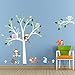 ElecMotive Cartoon Forest Animal Monkey Owls Fox Rabbits Hedgehog Tree Swing Nursery Wall Stickers Wall Murals DIY Posters Vinyl Removable Art Wall Decals for Kids Girls Room Decoration (Monkey Owls)