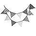 DrCor 10.5 Feet Double Sided Black and White Cotton Fabric Triangle Pennant Flag Bunting Banner 12 Flags For Nursery Kids Room Teens Bedroom Teepee Baby Shower Birthday Decor, Pack of 1