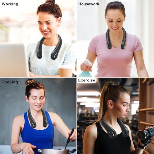 Portable Neck Fan, Hands Free Bladeless Fan, 360°Cooling Personal Fan with 3 Speeds Adjustment, Rechargeable Battery Powered USB Wearable Fan for Travel, Hiking, Outdoors (black)