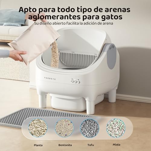 Arenero Gatos Autolimpiable con Diseño Abierto y Gran Capacidad, Arenero Gato con App, Limpieza Rápida y Fácil de Palear, Ideal para Hogares con Varios Gatos