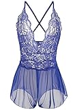 Kissria Women Sexy Lingerie Lace See-through Babydoll Open Crotch Pant Dress